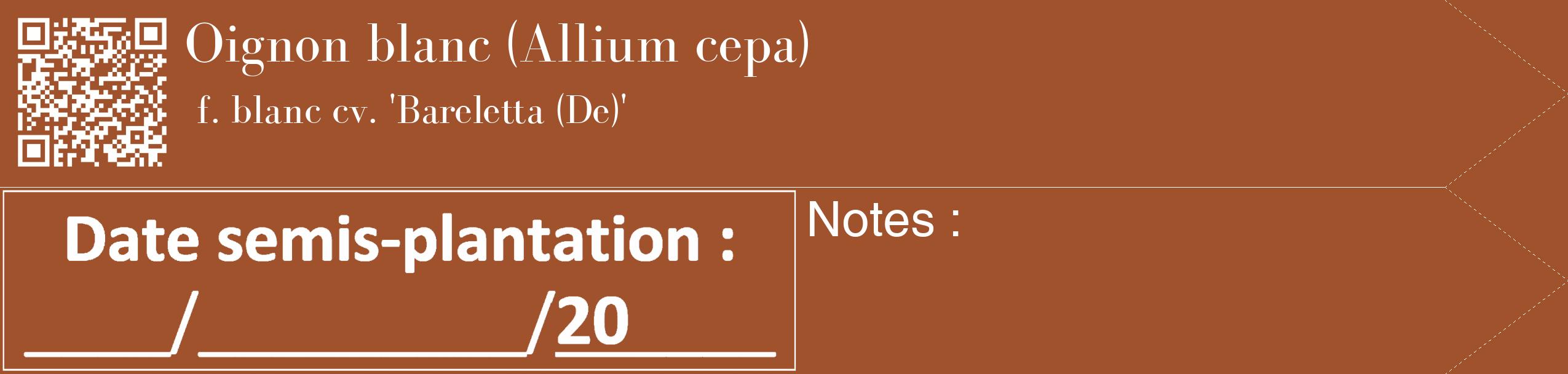 Étiquette de : Allium cepa f. blanc cv. 'Bareletta (De)' - format c - style blanche32_simple_simplebod avec qrcode et comestibilité