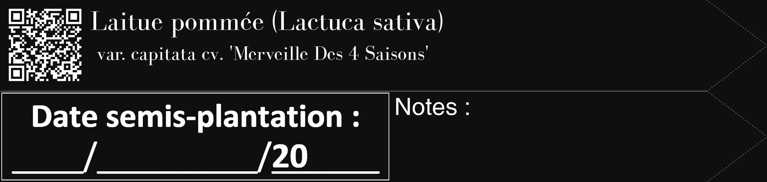 Étiquette de : Lactuca sativa var. capitata cv. 'Merveille Des 4 Saisons' - format c - style blanche7_simple_simplebod avec qrcode et comestibilité
