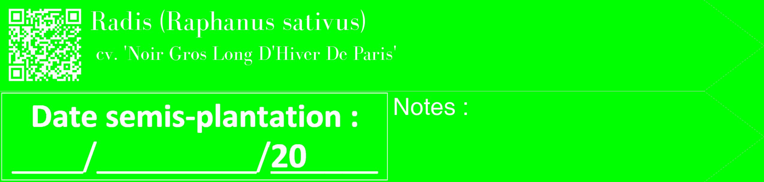 Étiquette de : Raphanus sativus cv. 'Noir Gros Long D'Hiver De Paris' - format c - style blanche16_simple_simplebod avec qrcode et comestibilité