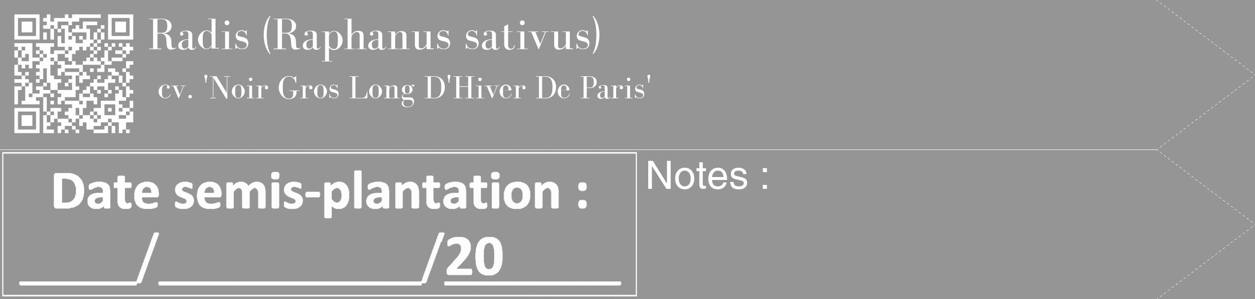 Étiquette de : Raphanus sativus cv. 'Noir Gros Long D'Hiver De Paris' - format c - style blanche16_simple_simplebod avec qrcode et comestibilité