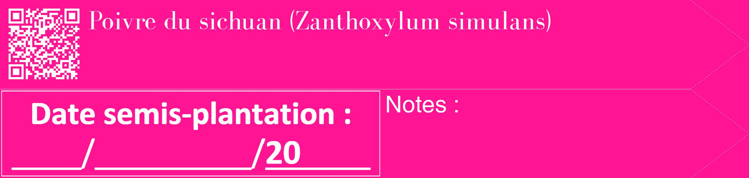 Étiquette de : Zanthoxylum simulans - format c - style blanche43_simple_simplebod avec qrcode et comestibilité