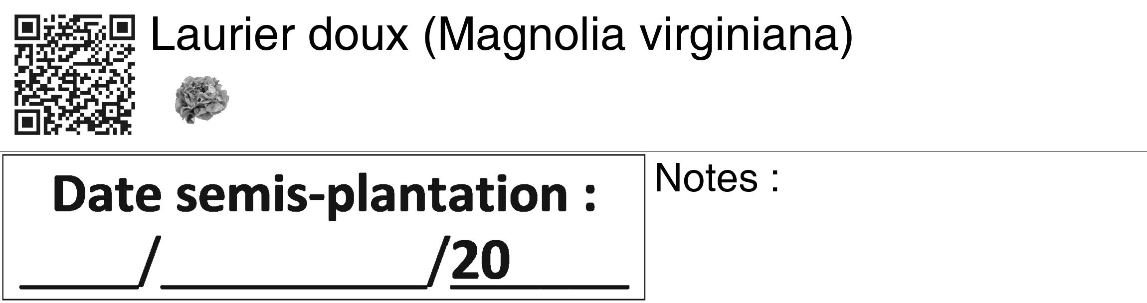 Étiquette de : Magnolia virginiana - format c - style noire60_basiquegrrvhel avec qrcode et comestibilité simplifiée