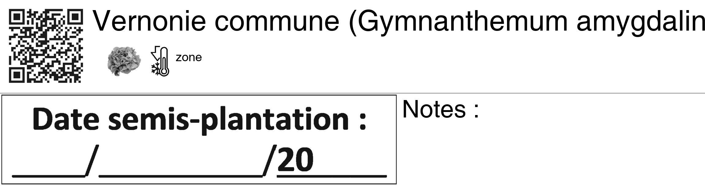 Étiquette de : Gymnanthemum amygdalinum - format c - style noire60_basiquegrrvhel avec qrcode et comestibilité simplifiée