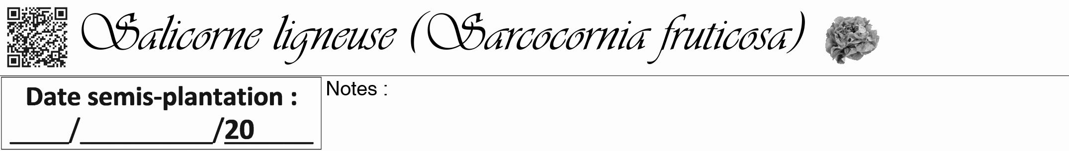 Étiquette de : Sarcocornia fruticosa - format a - style noire19simpleviv avec qrcode et comestibilité simplifiée