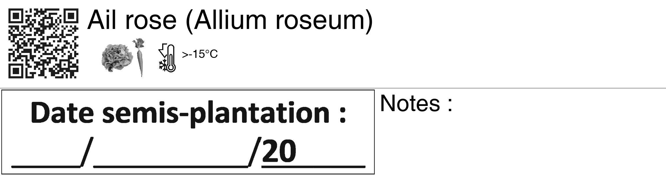 Étiquette de : Allium roseum - format c - style noire60_basiquegrrvhel avec qrcode et comestibilité simplifiée