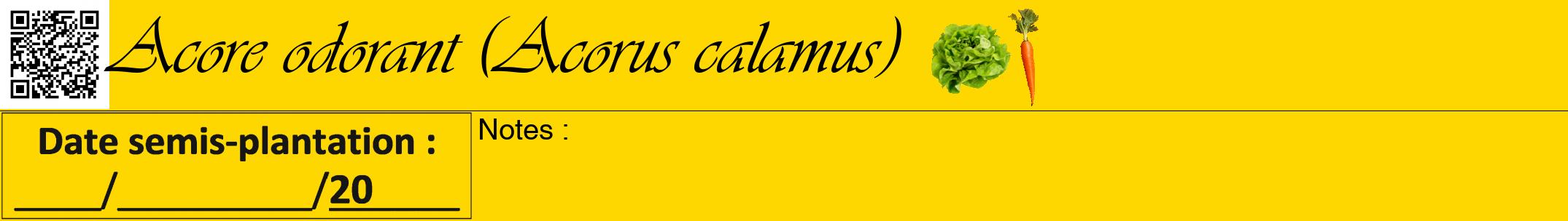 Étiquette de : Acorus calamus - format a - style noire21simpleviv avec qrcode et comestibilité simplifiée