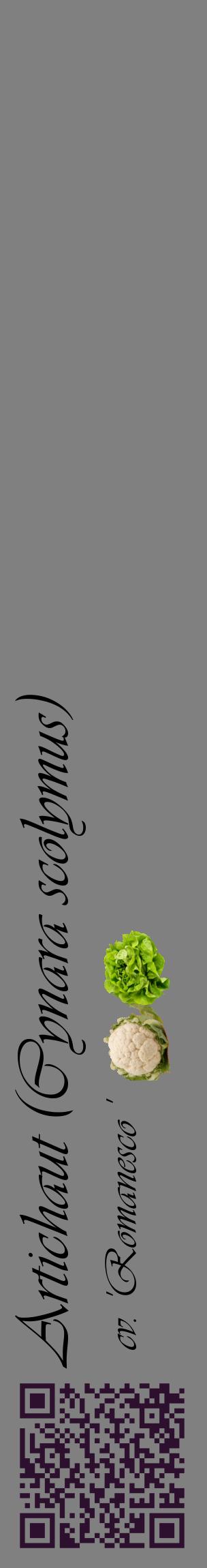 Étiquette de : Cynara scolymus cv. 'Romanesco ' - format c - style noire57_basiqueviv avec qrcode et comestibilité simplifiée