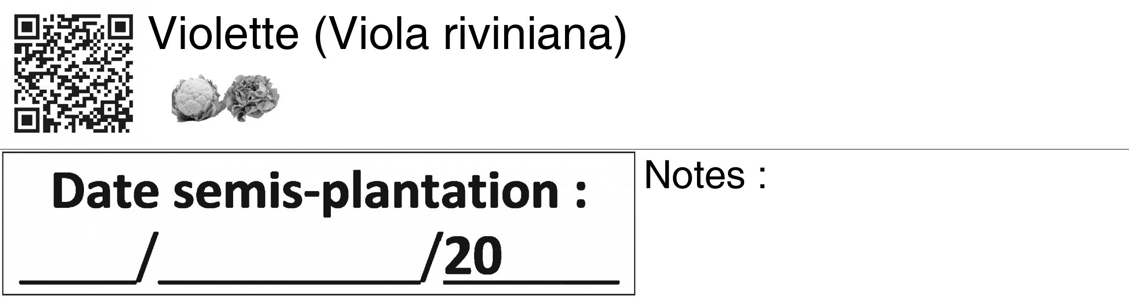 Étiquette de : Viola riviniana - format c - style noire60_basiquegrrvhel avec qrcode et comestibilité simplifiée