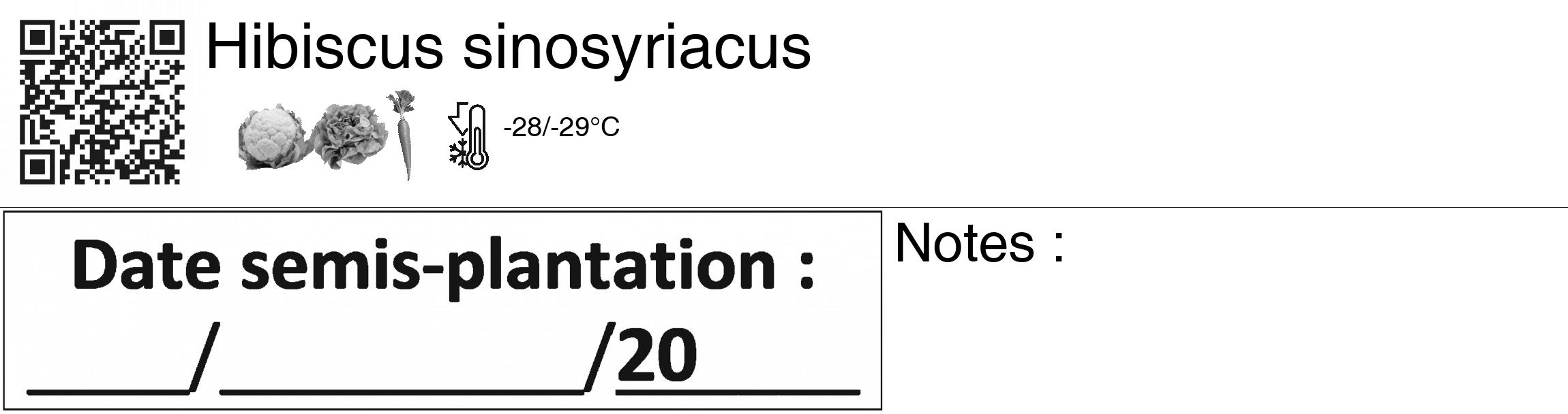 Étiquette de : Hibiscus sinosyriacus - format c - style noire60_basiquegrrvhel avec qrcode et comestibilité simplifiée