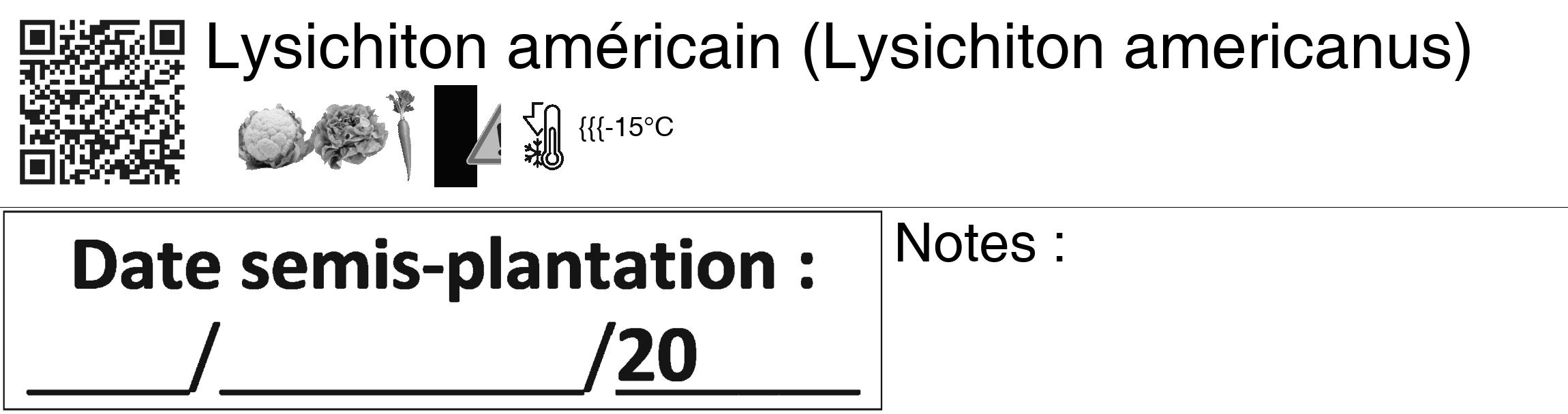 Étiquette de : Lysichiton americanus - format c - style noire60_basiquegrrvhel avec qrcode et comestibilité simplifiée