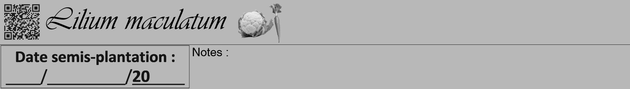 Étiquette de : Lilium maculatum - format a - style noire39viv avec qrcode et comestibilité simplifiée