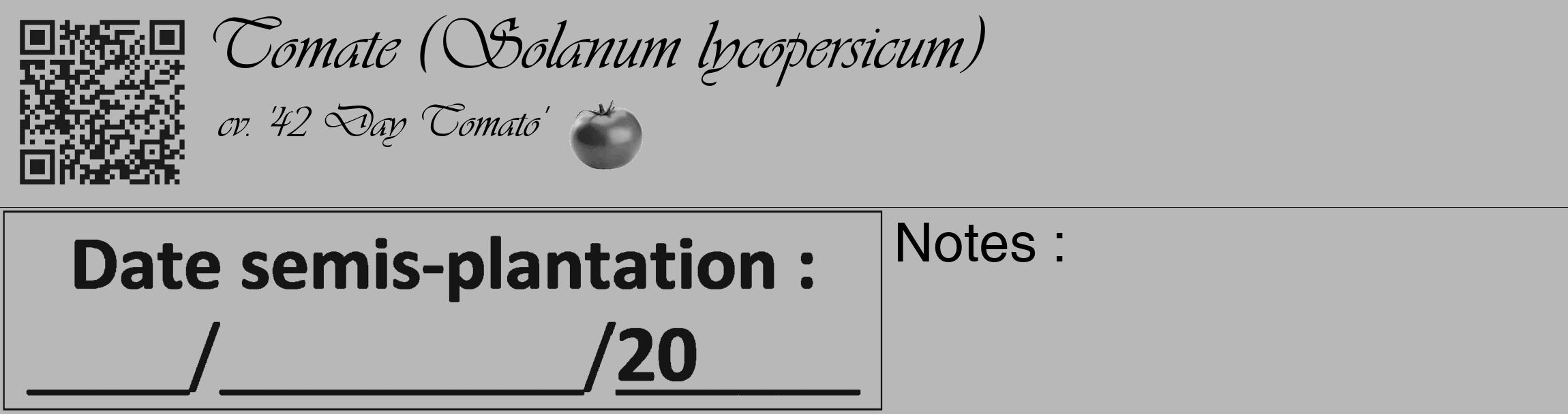 Étiquette de : Solanum lycopersicum cv. '42 Day Tomato' - format c - style noire39basique_basique_basiqueviv avec qrcode et comestibilité simplifiée