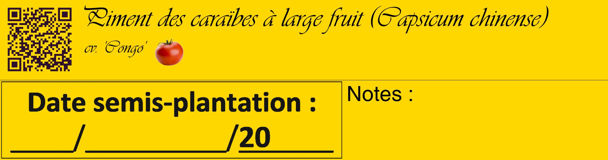Étiquette de : Capsicum chinense cv. 'Congo' - format c - style noire21basique_basique_basiqueviv avec qrcode et comestibilité simplifiée