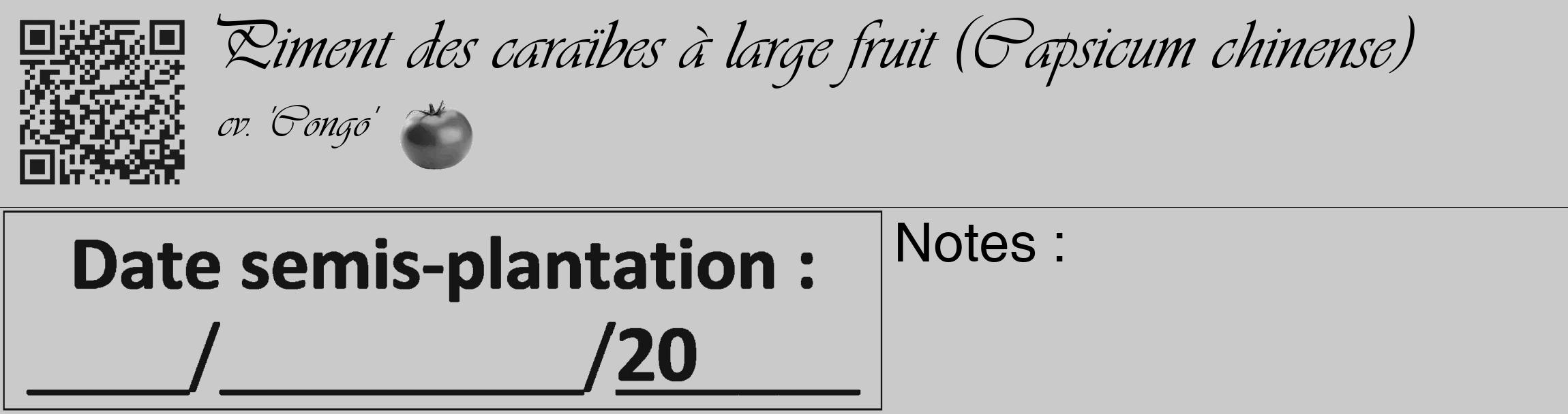 Étiquette de : Capsicum chinense cv. 'Congo' - format c - style noire21basique_basique_basiqueviv avec qrcode et comestibilité simplifiée