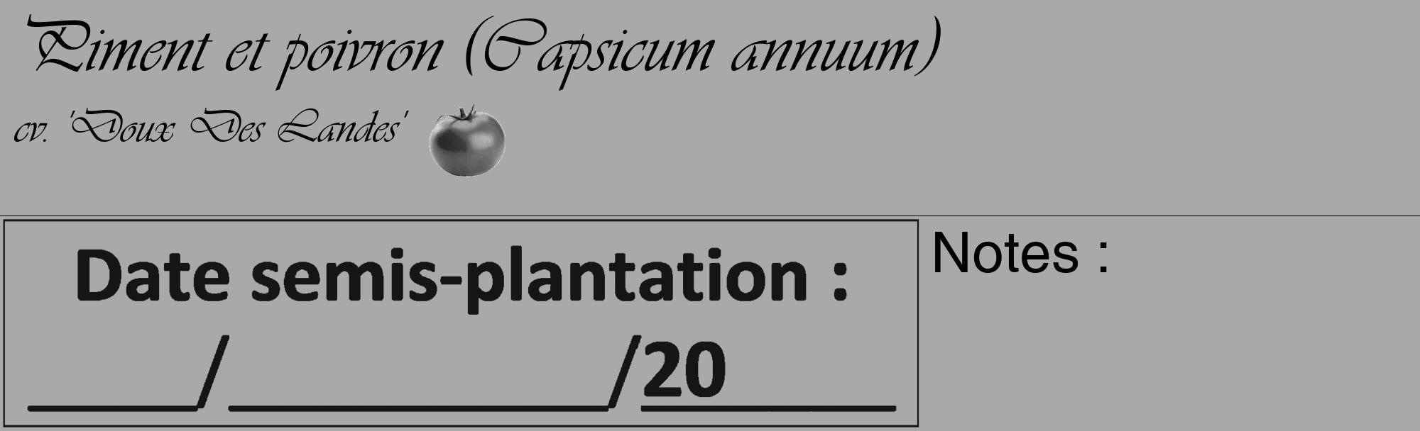 Étiquette de : Capsicum annuum cv. 'Doux Des Landes' - format c - style noire13_basique_basiqueviv avec comestibilité simplifiée
