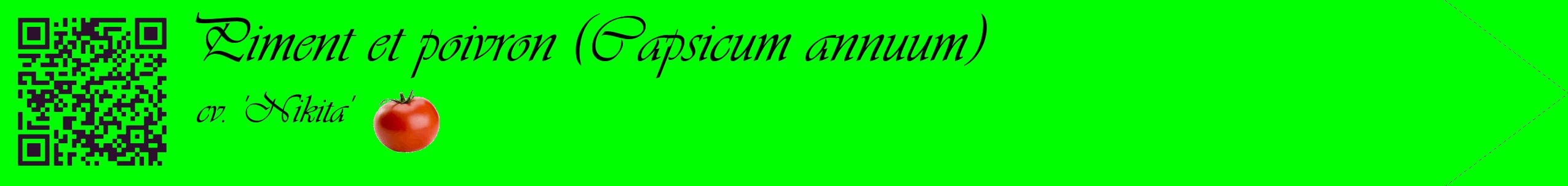 Étiquette de : Capsicum annuum cv. 'Nikita' - format c - style noire16simple_basique_basiqueviv avec qrcode et comestibilité simplifiée