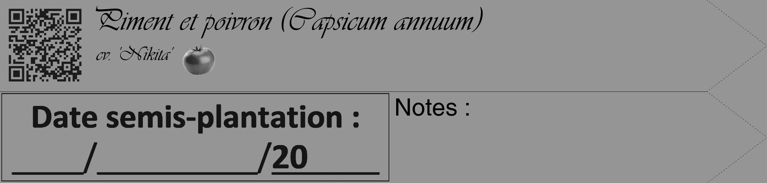 Étiquette de : Capsicum annuum cv. 'Nikita' - format c - style noire16simple_basique_basiqueviv avec qrcode et comestibilité simplifiée
