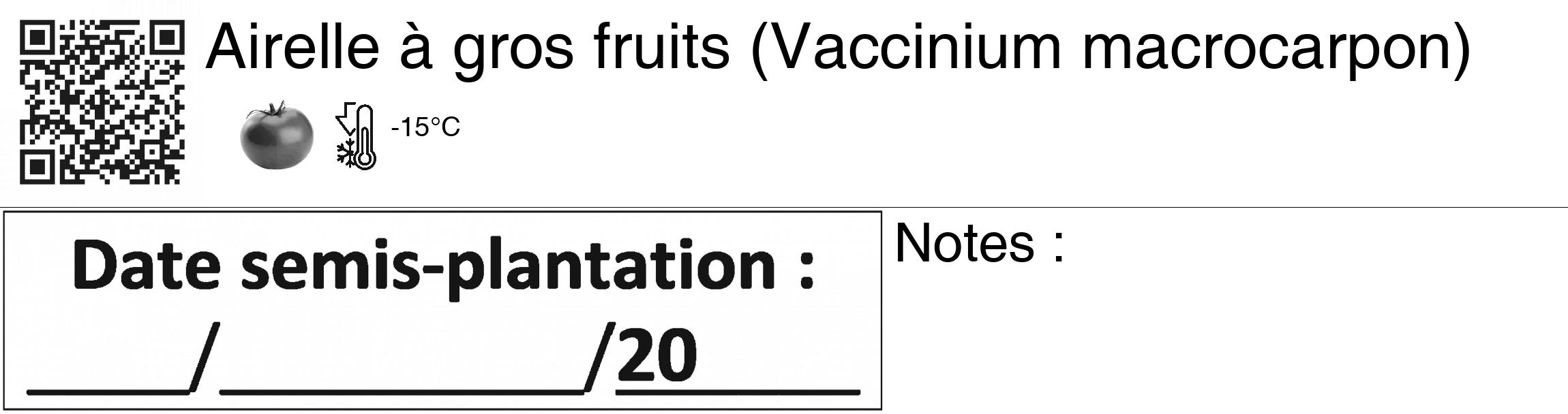 Étiquette de : Vaccinium macrocarpon - format c - style noire60_basiquegrrvhel avec qrcode et comestibilité simplifiée