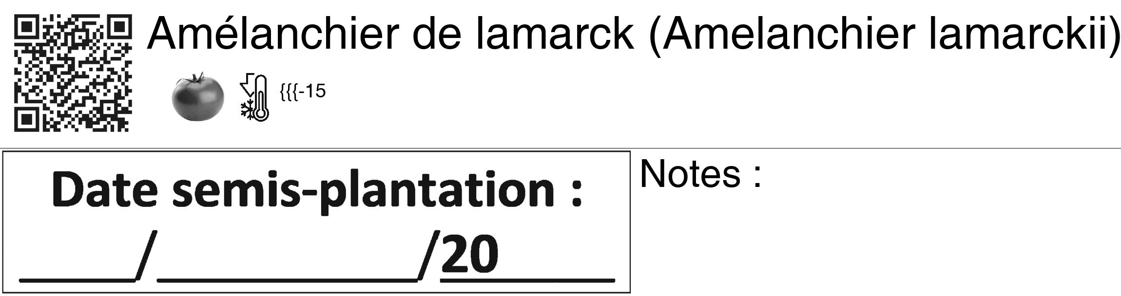Étiquette de : Amelanchier lamarckii - format c - style noire60_basiquegrrvhel avec qrcode et comestibilité simplifiée