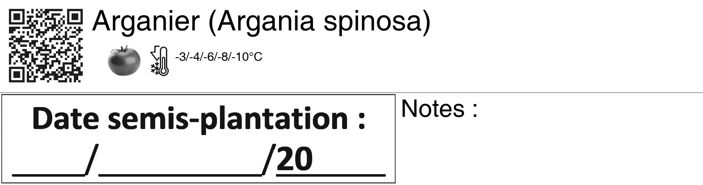 Étiquette de : Argania spinosa - format c - style noire60_basiquegrrvhel avec qrcode et comestibilité simplifiée