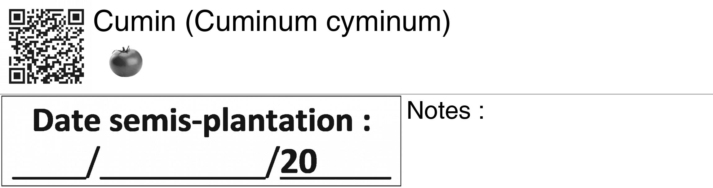 Étiquette de : Cuminum cyminum - format c - style noire60_basiquegrrvhel avec qrcode et comestibilité simplifiée