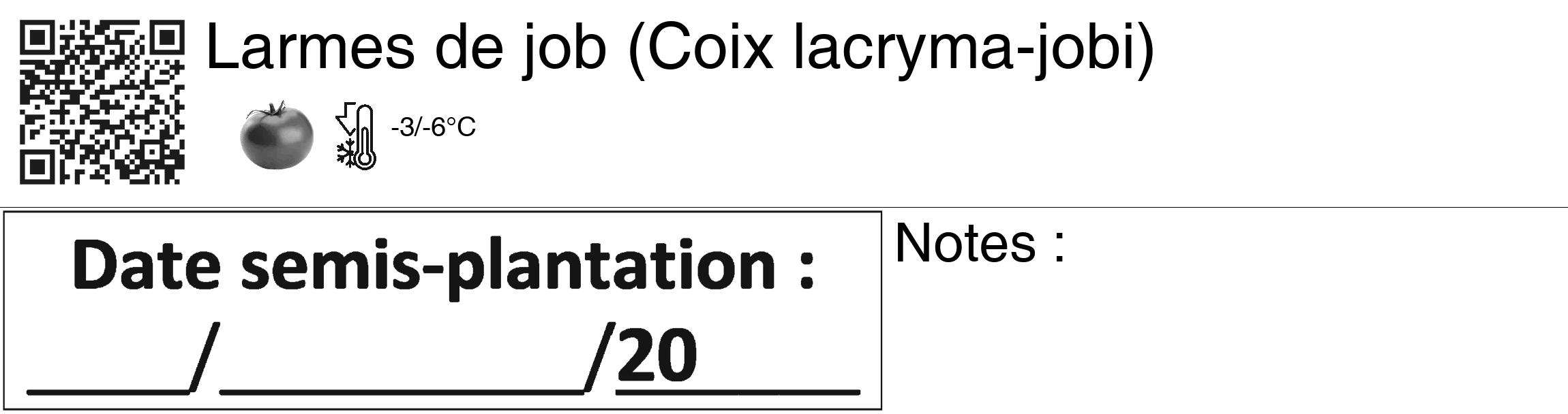 Étiquette de : Coix lacryma-jobi - format c - style noire60_basiquegrrvhel avec qrcode et comestibilité simplifiée