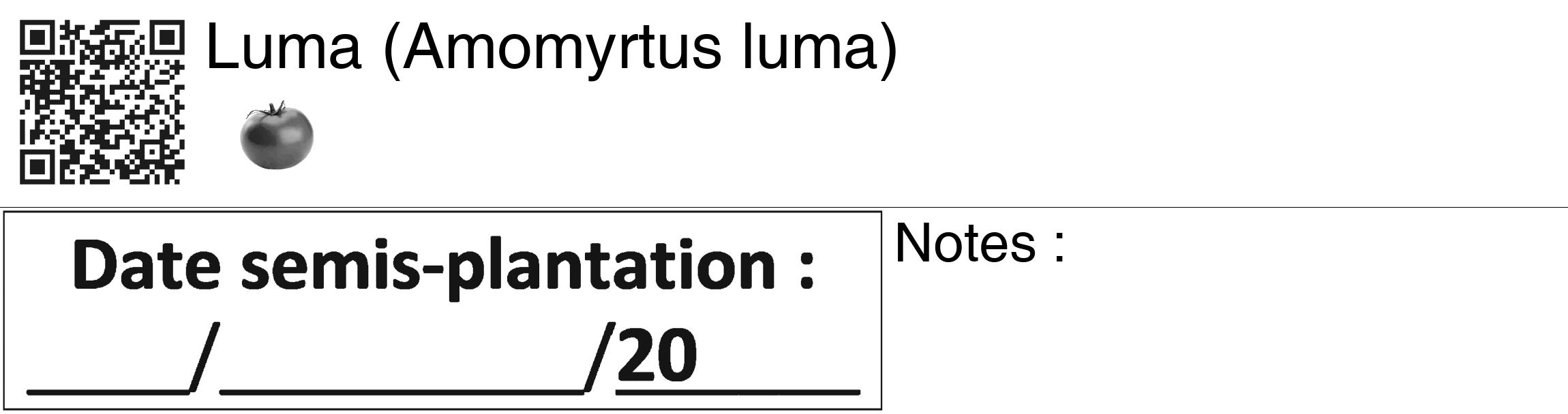 Étiquette de : Amomyrtus luma - format c - style noire60_basiquegrrvhel avec qrcode et comestibilité simplifiée