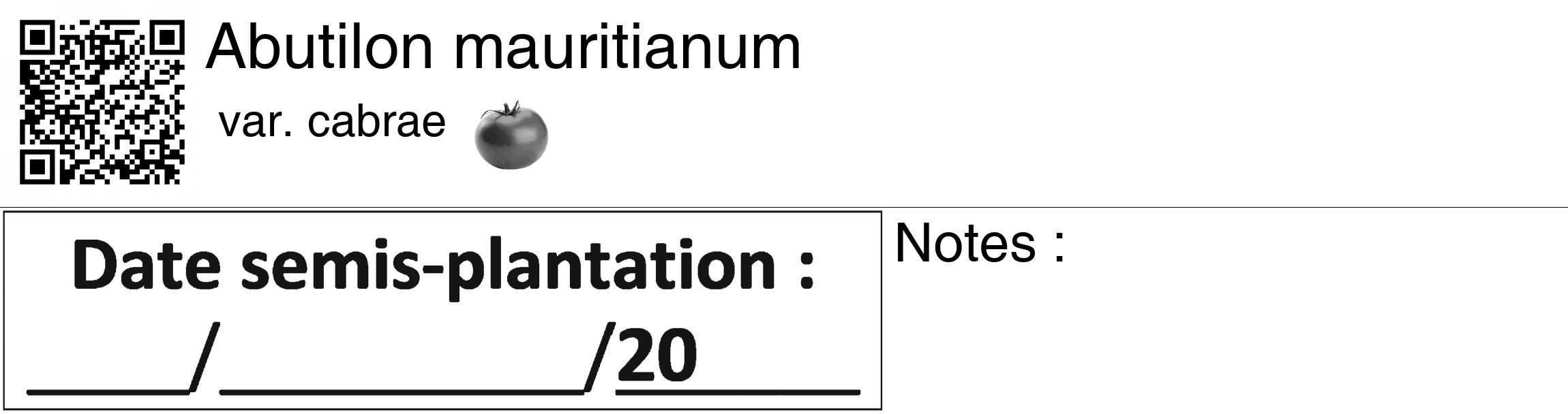 Étiquette de : Abutilon mauritianum var. cabrae - format c - style noire60_basiquegrrvhel avec qrcode et comestibilité simplifiée