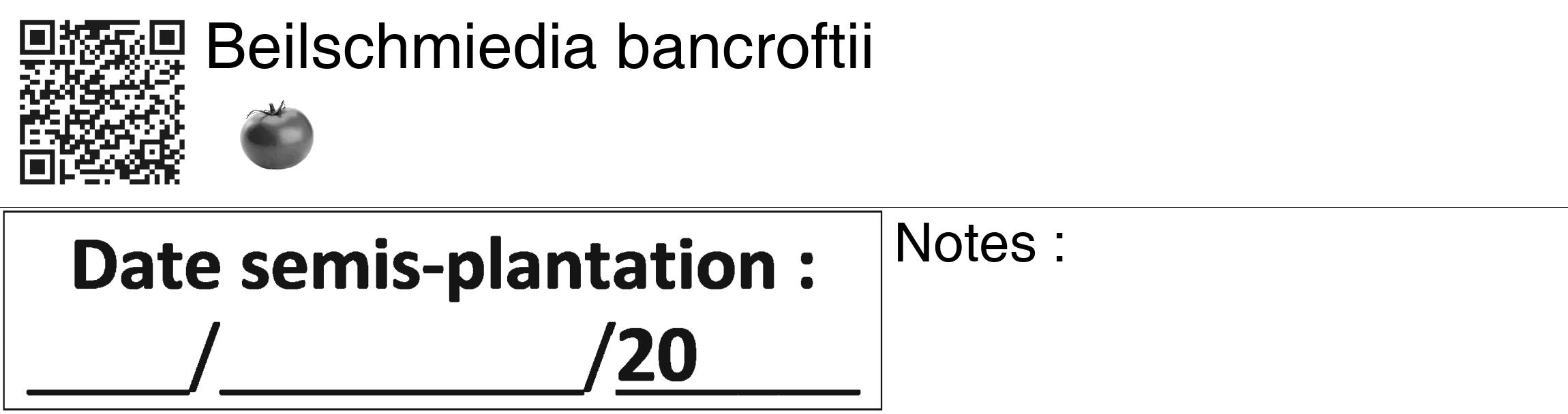 Étiquette de : Beilschmiedia bancroftii - format c - style noire60_basiquegrrvhel avec qrcode et comestibilité simplifiée