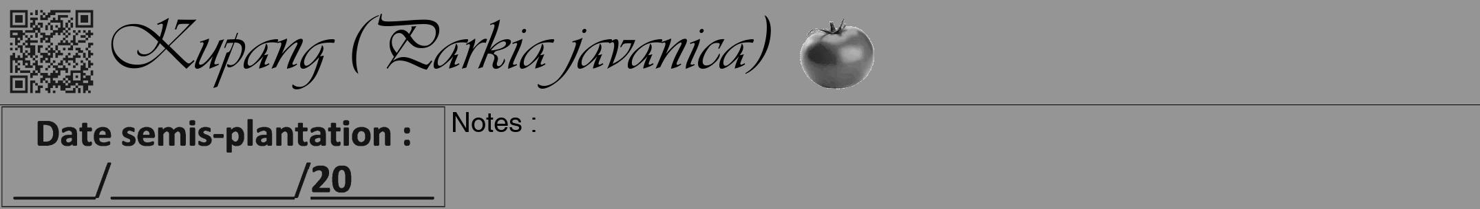 Étiquette de : Parkia javanica - format a - style noire16viv avec qrcode et comestibilité simplifiée