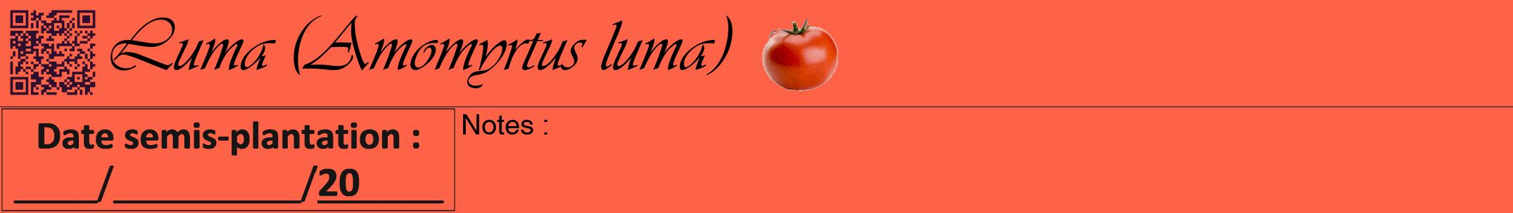 Étiquette de : Amomyrtus luma - format a - style noire25viv avec qrcode et comestibilité simplifiée