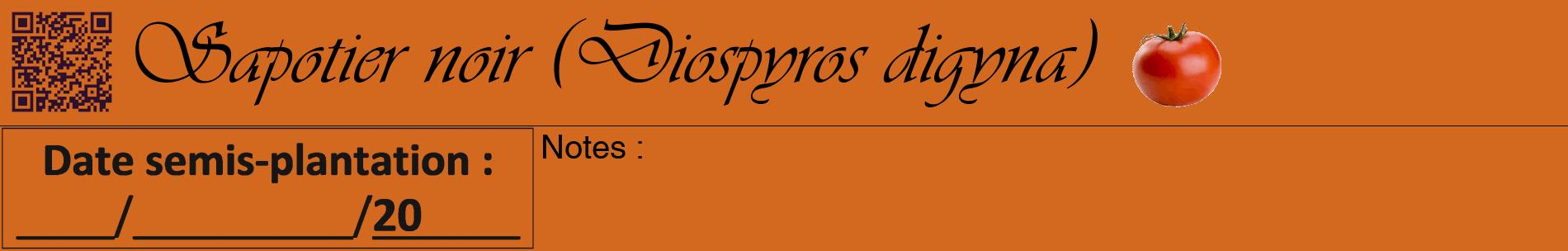 Étiquette de : Diospyros digyna - format a - style noire31basiqueviv avec qrcode et comestibilité simplifiée