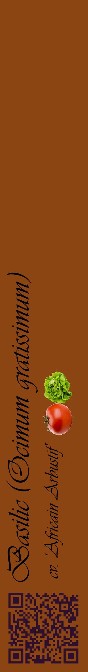 Étiquette de : Ocimum gratissimum cv. 'Africain Arbustif' - format c - style noire30_basiqueviv avec qrcode et comestibilité simplifiée