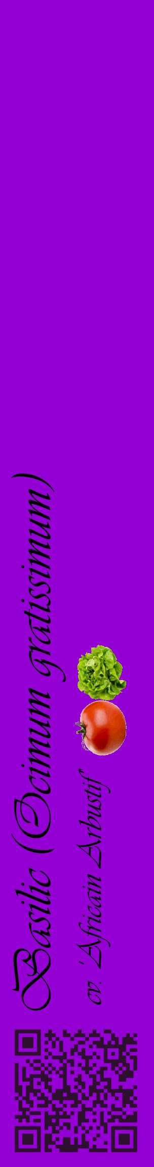 Étiquette de : Ocimum gratissimum cv. 'Africain Arbustif' - format c - style noire48_basiqueviv avec qrcode et comestibilité simplifiée