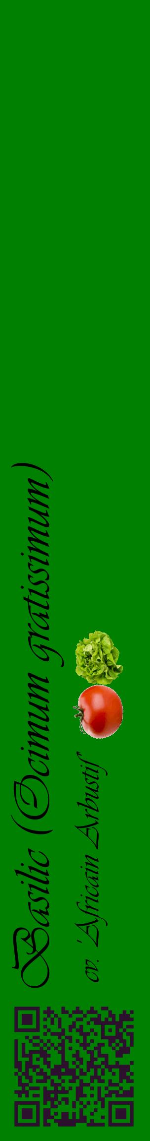 Étiquette de : Ocimum gratissimum cv. 'Africain Arbustif' - format c - style noire9_basiqueviv avec qrcode et comestibilité simplifiée