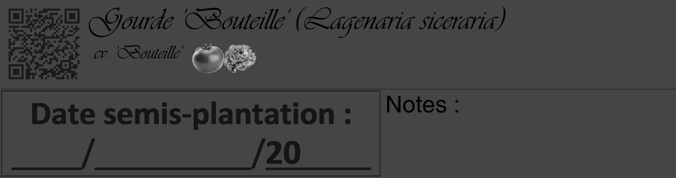 Étiquette de : Lagenaria siceraria cv. 'Bouteille' - format c - style noire58_basique_basiqueviv avec qrcode et comestibilité simplifiée