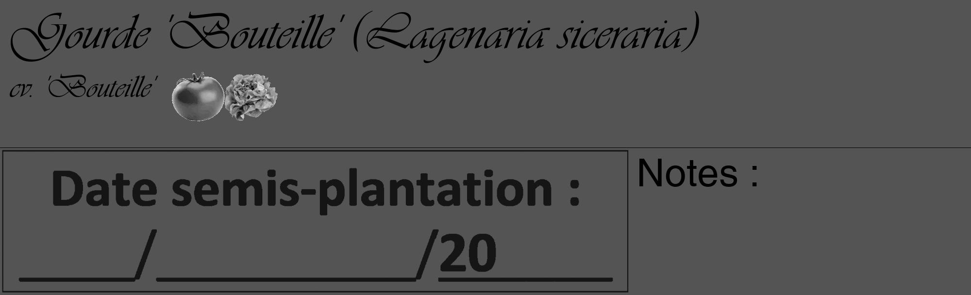 Étiquette de : Lagenaria siceraria cv. 'Bouteille' - format c - style noire36_basique_basiqueviv avec comestibilité simplifiée