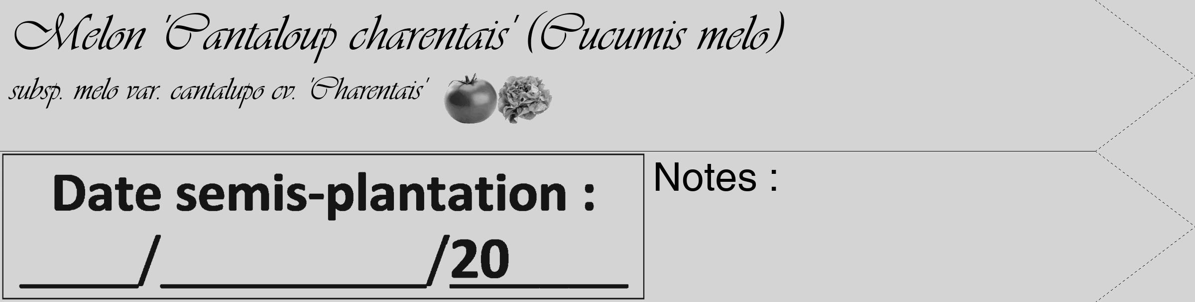 Étiquette de : Cucumis melo subsp. melo var. cantalupo cv. 'Charentais' - format c - style noire40_simple_simpleviv avec comestibilité simplifiée