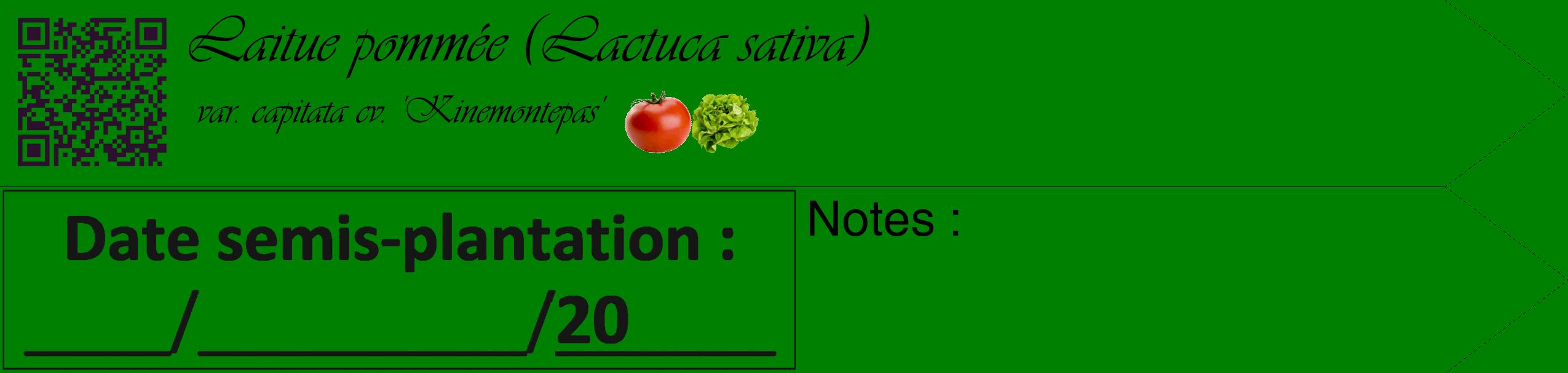 Étiquette de : Lactuca sativa var. capitata cv. 'Kinemontepas' - format c - style noire9simple_basique_basiqueviv avec qrcode et comestibilité simplifiée