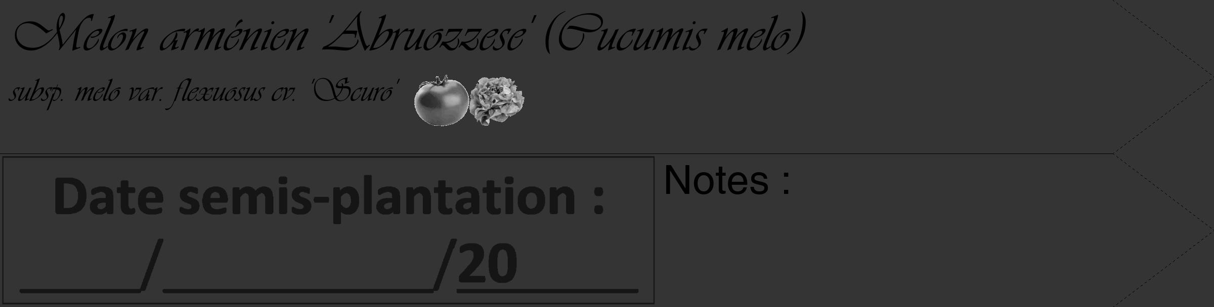 Étiquette de : Cucumis melo subsp. melo var. flexuosus cv. 'Scuro' - format c - style noire46_simple_simpleviv avec comestibilité simplifiée