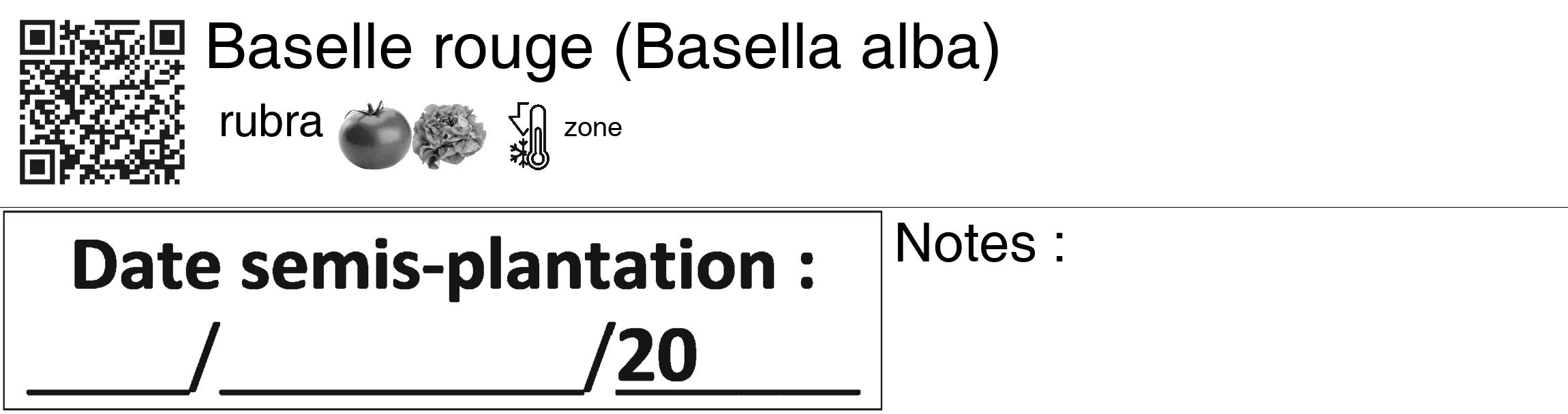 Étiquette de : Basella alba rubra - format c - style noire60_basiquegrrvhel avec qrcode et comestibilité simplifiée