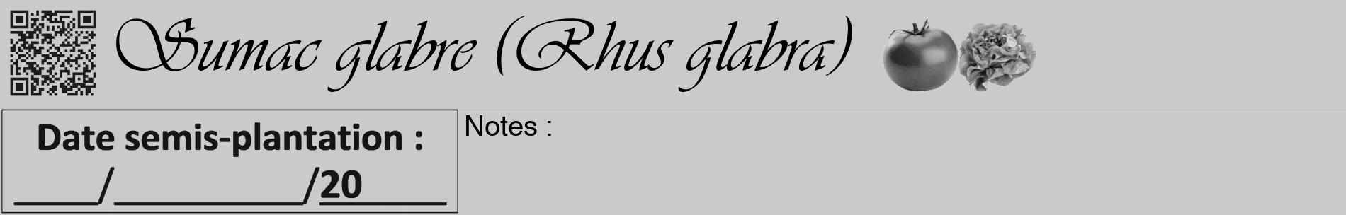 Étiquette de : Rhus glabra - format a - style noire21basiqueviv avec qrcode et comestibilité simplifiée