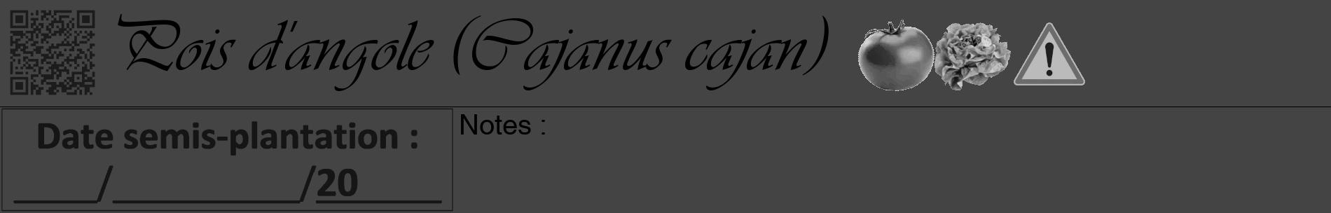 Étiquette de : Cajanus cajan - format a - style noire48basiqueviv avec qrcode et comestibilité simplifiée