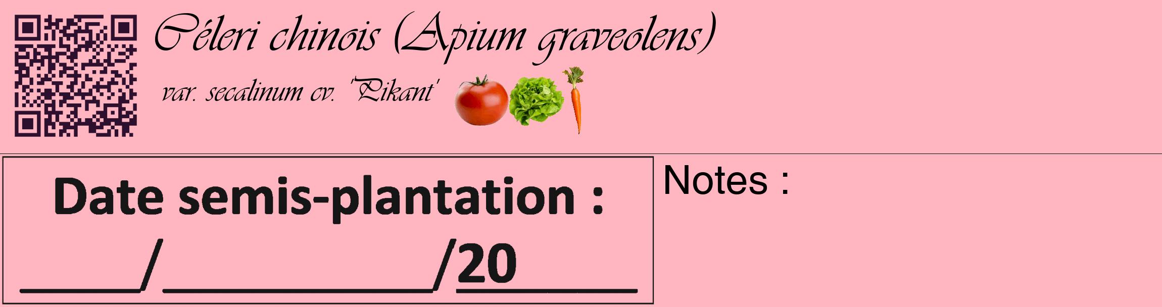 Étiquette de : Apium graveolens var. secalinum cv. 'Pikant' - format c - style noire41basique_basique_basiqueviv avec qrcode et comestibilité simplifiée