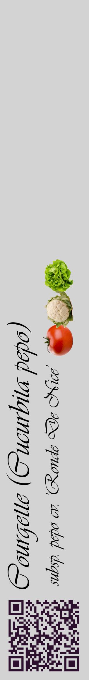 Étiquette de : Cucurbita pepo subsp. pepo cv. 'Ronde De Nice' - format c - style noire56_basiqueviv avec qrcode et comestibilité simplifiée