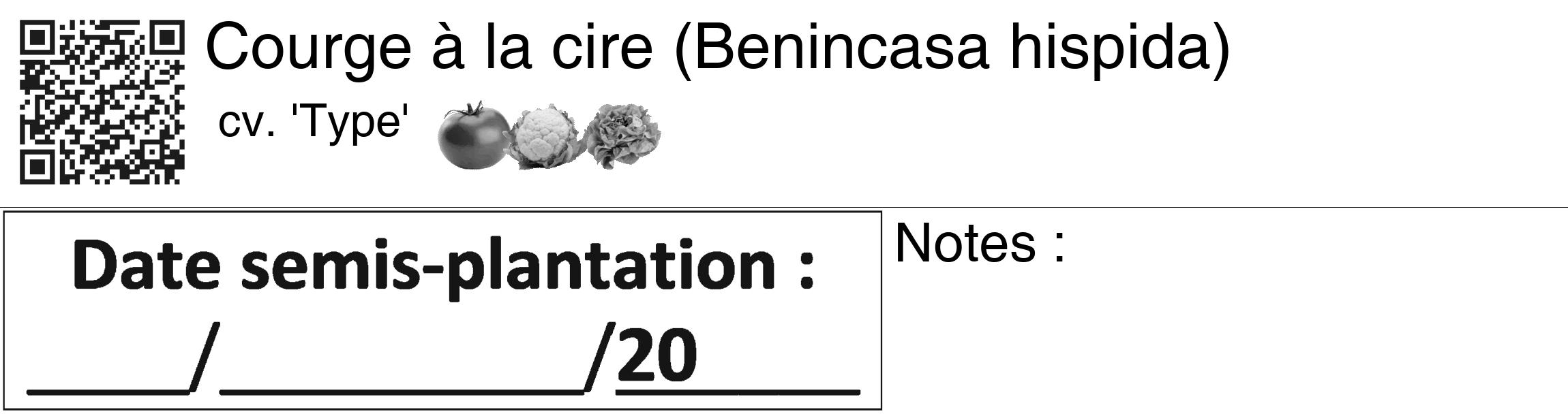 Étiquette de : Benincasa hispida cv. 'Type' - format c - style noire60_basiquegrrvhel avec qrcode et comestibilité simplifiée