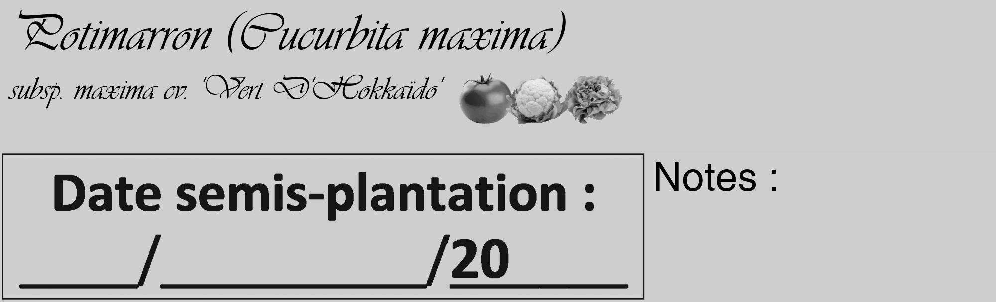 Étiquette de : Cucurbita maxima subsp. maxima cv. 'Vert D'Hokkaïdo' - format c - style noire17basique_basique_basiqueviv avec comestibilité simplifiée