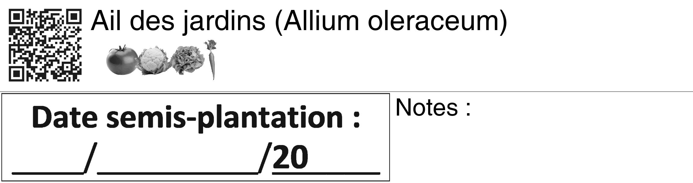 Étiquette de : Allium oleraceum - format c - style noire60_basiquegrrvhel avec qrcode et comestibilité simplifiée
