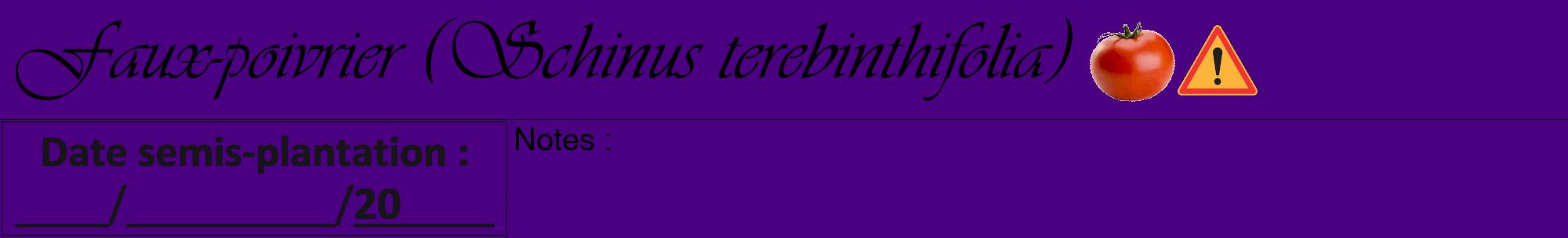 Étiquette de : Schinus terebinthifolia - format a - style noire47viv avec comestibilité simplifiée