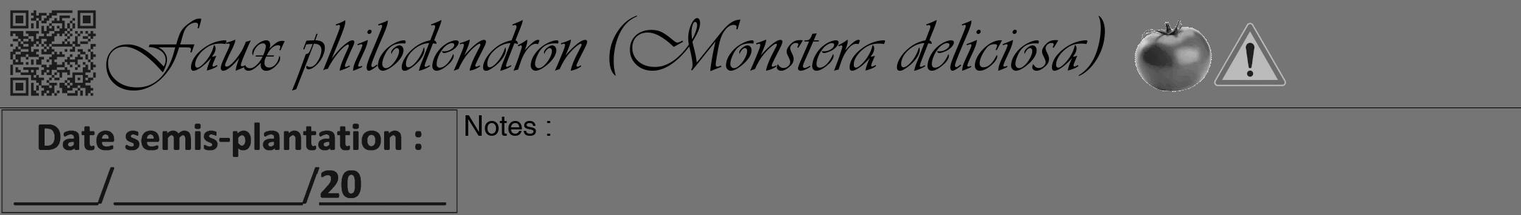 Étiquette de : Monstera deliciosa - format a - style noire5simpleviv avec qrcode et comestibilité simplifiée
